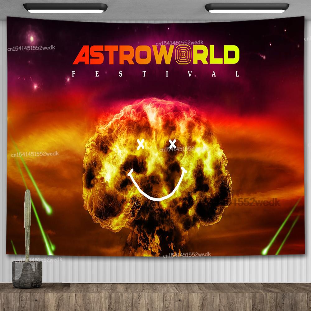 Плакат альбома Travis Scott Astroworld Психоделический хиппи Звездное небо Гобелен Эстетический гобелен Настенный декор для комнаты подростка