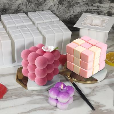 Силиконовая форма для свечей 3D Cube для выпечки муссов, форма для торта DIY, квадратные формы для десертов с пузырьками, кухонные принадлежности для выпечки, пищевое качество