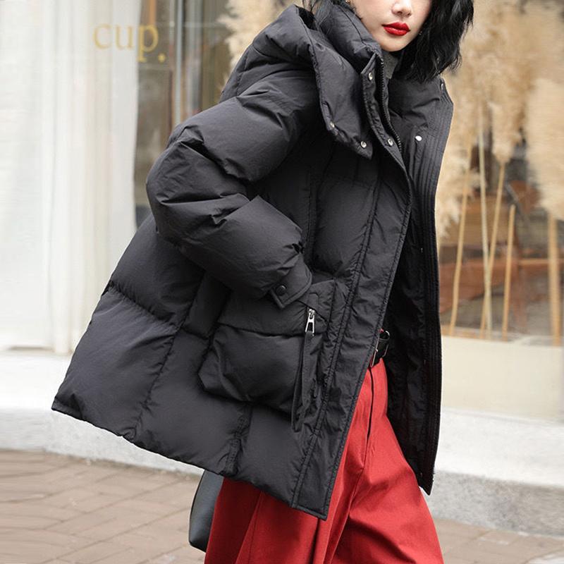 Down Jacket Hooded Women's Winter Short Fashion White Duck Down Coat Plus Size