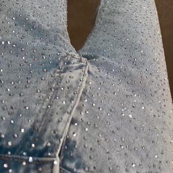 Джинсы с искусственным жемчугом для женщин, с высокой посадкой, прямые, стрейч, из денима, повседневные, широкие, с бисером, мешковатые