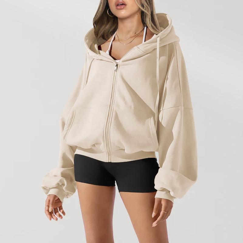 Толстовка с капюшоном, женский кардиган с длинным рукавом, повседневная однотонная спортивная куртка