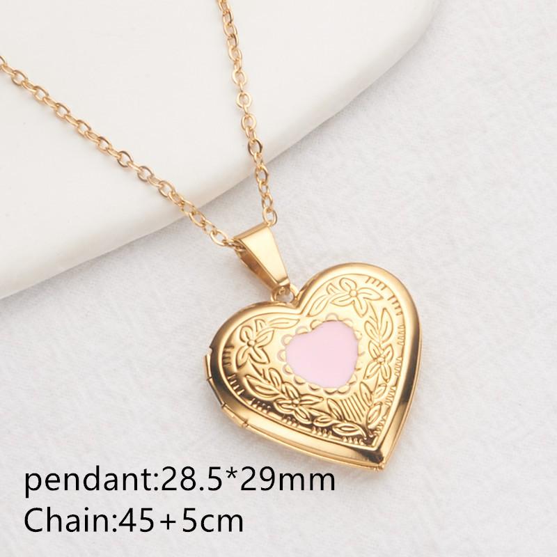 Stainless Steel Silver & Gold Women's Heart Photo Frame Locket Necklace