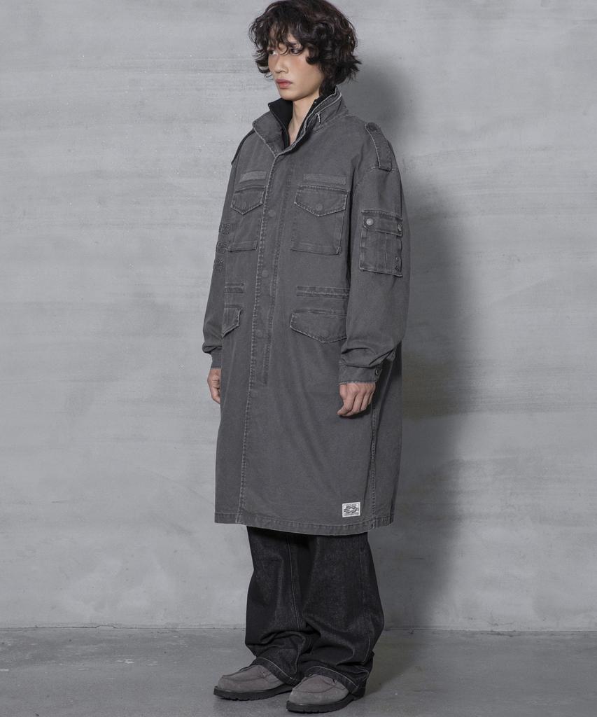 XTONZ Xj143 Military Vintage Washed Long M-65 Field Jacket (Charcoal)