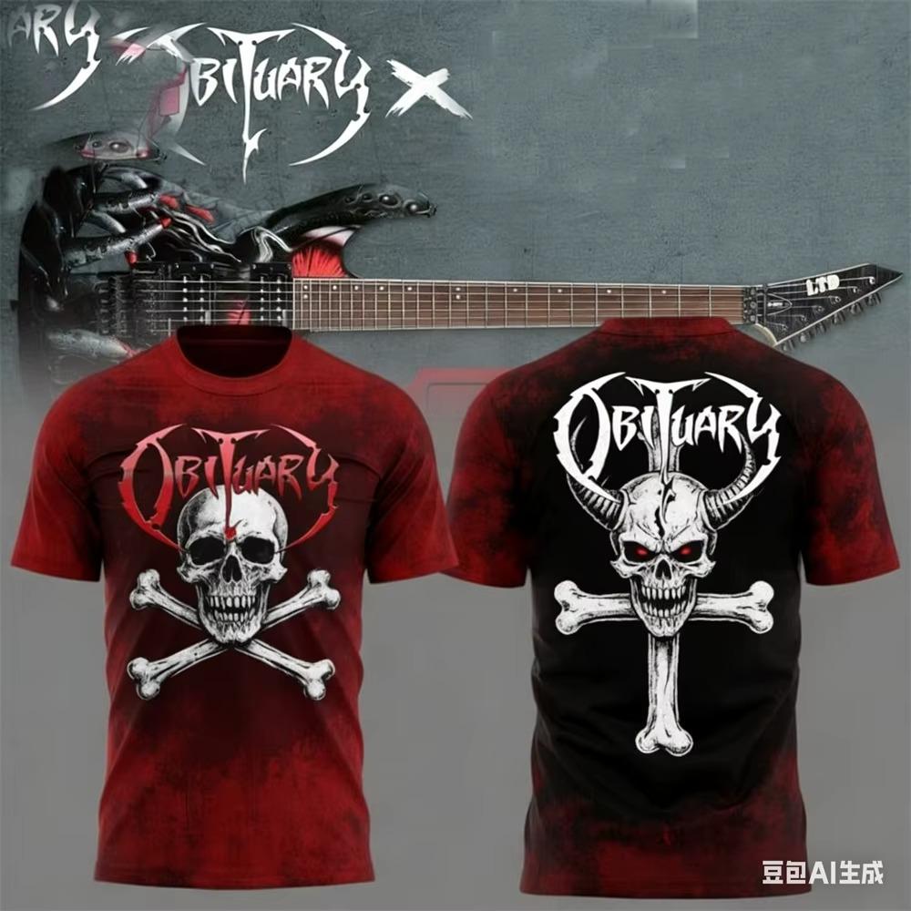 Summer men's T-shirt New Rock Obituary Band skulls Print T-shirt Men Women Fashion Oversized Short Sleeve Tshirt Graphic T-shirt