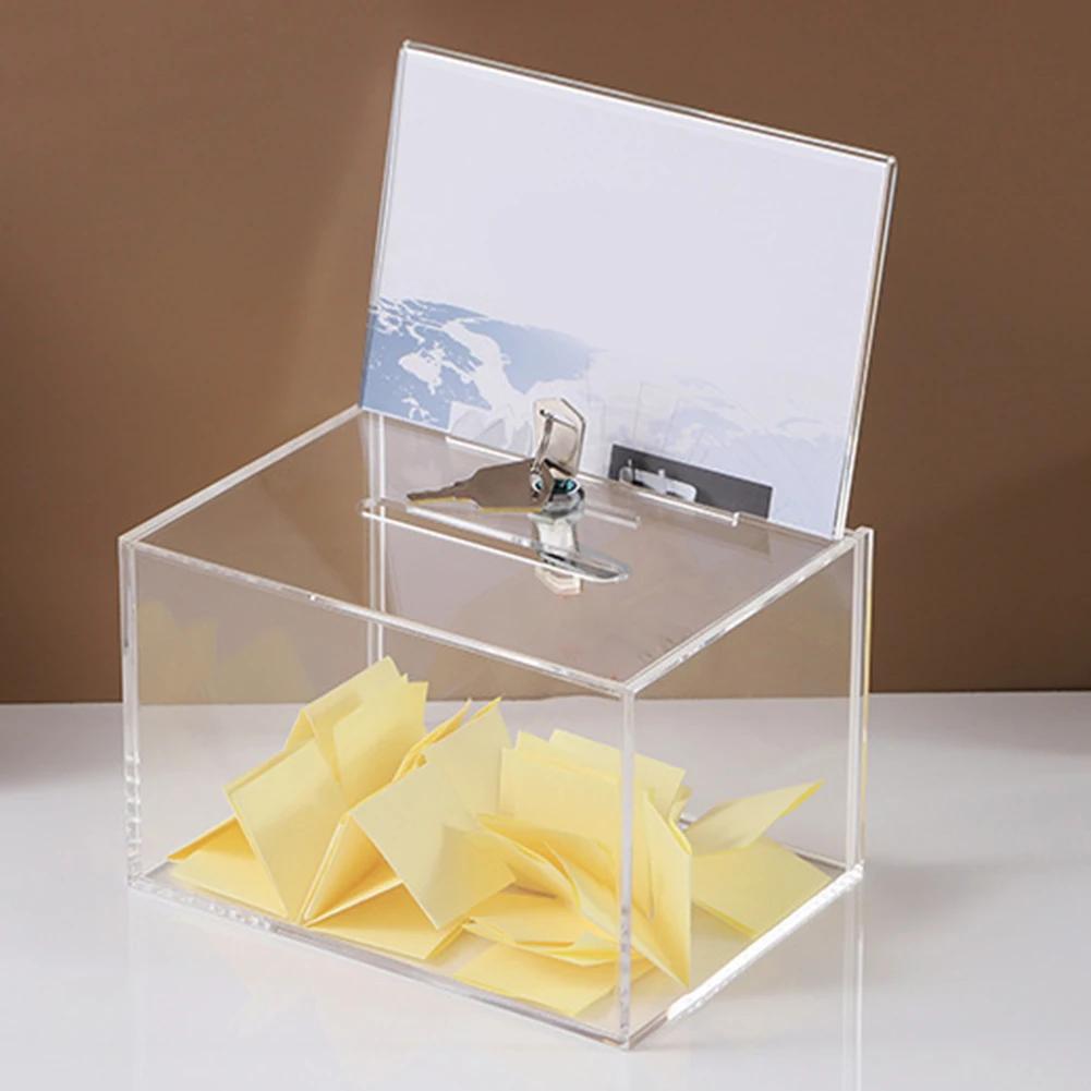 Box Clear Donation Storage Jar Suggestion Trading Lock Ballot Raffle Acrylic Money Ticket Container Tip Fundraising Collection