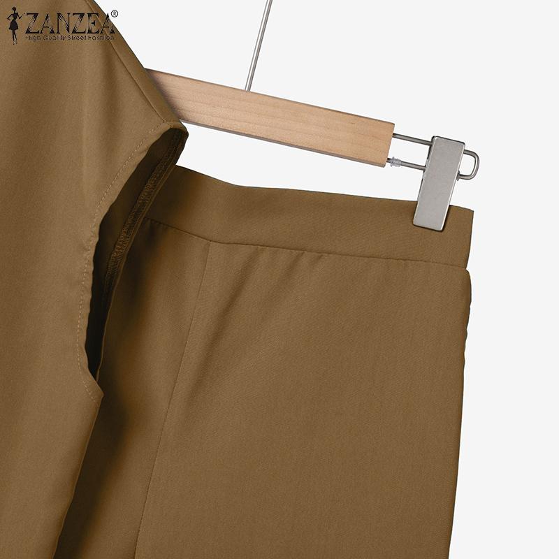 ZANZEA Женский повседневный костюм из двух частей с коротким рукавом и брюками