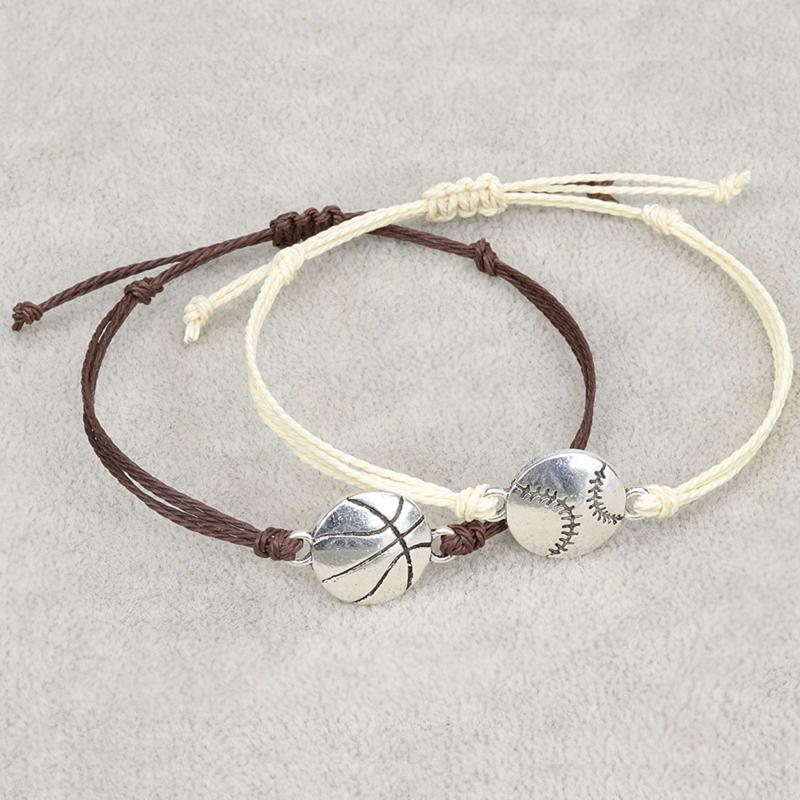 Спортивный браслет с шариками, регулируемый браслет с подвеской в виде баскетбольного мяча, плетеный браслет из шнура с подвеской для девочек, женщин, мужчин