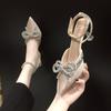 Fashion Fashion Sandals for Women  New Style, Pointed-toe Slender Heels, Fashionable and Versatile, Rhinestone Bow, One-strap High Heels