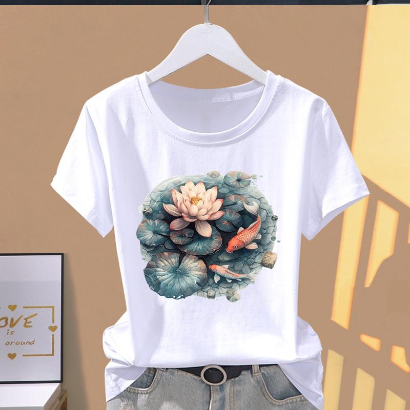(Asian Size) Lovely Cute Wing Short Sleeve T-shirts Trend T Clothing Fashion Print Female Casual Women's Top Graphic Tee