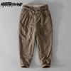 New Autumn Men's Pants Daily Casual Men Trousers Japanese Style Baggy Straight Corduroy Pant with Belt