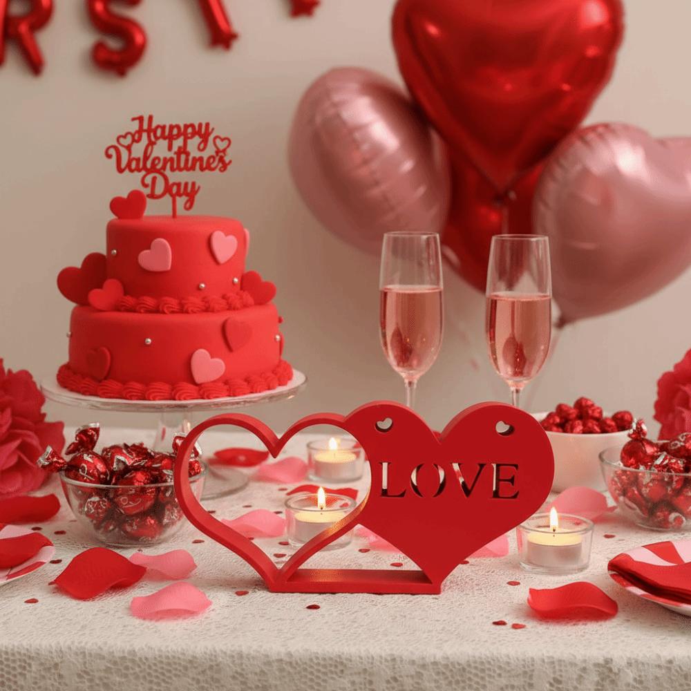 Art Craft Valentine Day Decorations Heart to Heart LOVE Ornaments Red Love Knot Ornament Table