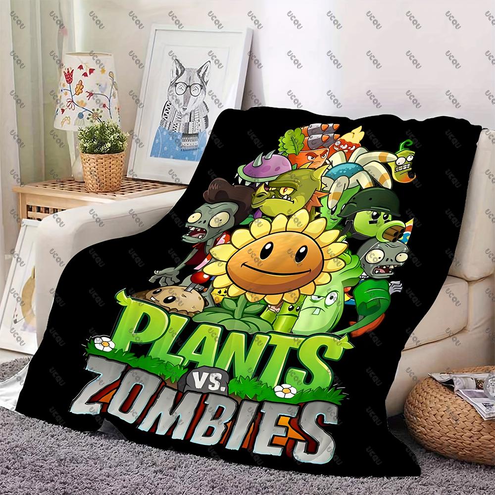P-Plants Vs Z-Zombi Printed Fleece Throw Blanket Contemporary Style All-Season Multi-Purpose Gift Sofa Travel Office Warmth New