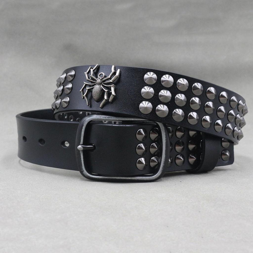 2024 Оригинальный Дизайн Панк Кожаный Ремень с Шипами-Пауками, Заклепками и D-образной Пряжкой