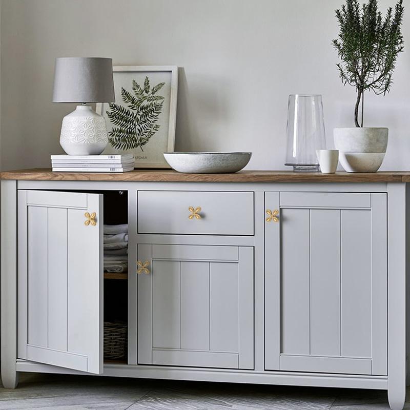 1Pc Drawer Door Handle Bright Silver Leaf Clover Luxury Brass Handle French Cabinet Full Copper Wardrobe