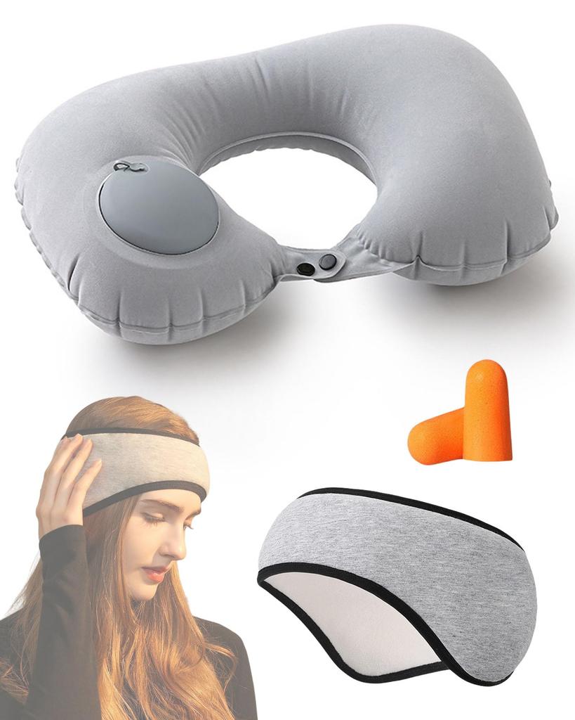 Подушка для шеи Alip Надувная Компактная Маска для сна до ушей Блокирует свет Маска для глаз Наушники Дизайн Портативная подушка для путешествий Портативная