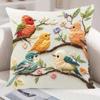 Вышитая наволочка 45 см с красочными птицами и цветочным принтом для декора гостиной