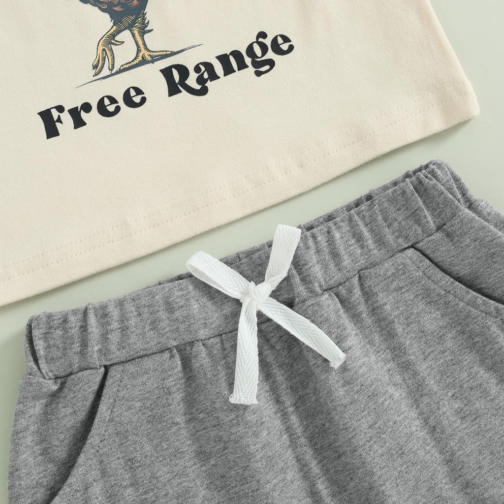 2Pcs Baby Boy Summer Outfits Short Sleeve Rooster Print T-Shirt + Shorts Set Infant Clothes