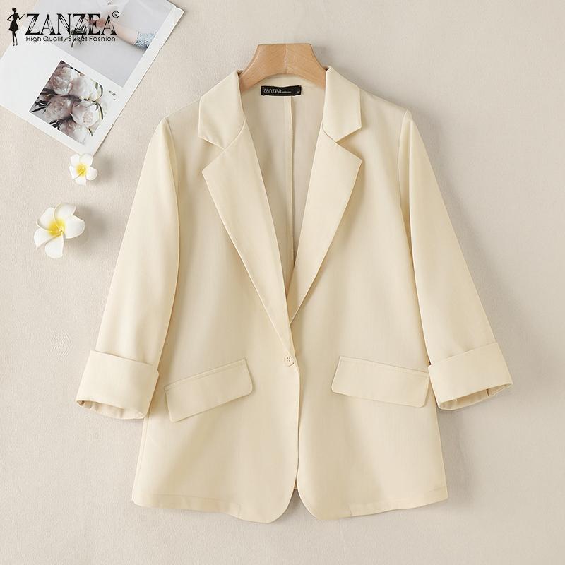 ZANZEA Женский повседневный отложной воротник с рукавом 3/4 свободный кардиган верхняя одежда