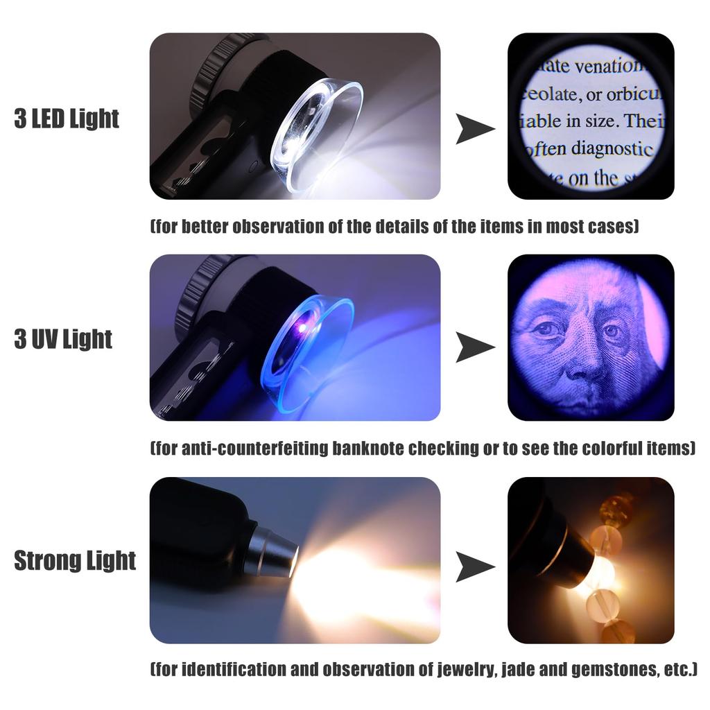 30X Rechargeable Magnifying Glasses LED UV Handheld Illuminated Magnifier with Blade Jewelers Loupe for Gem Jade Jewelry Repair