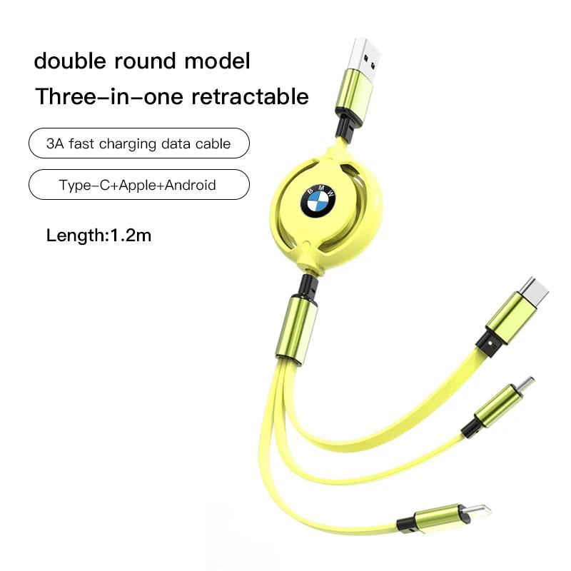 XWQP2 Car Sticker For BMW Car 3-in-1 Telescopic Data Cable Phone Ipad Charger For BMW E46 E90 E60 F30 F10 E39 i3 i4 X1 X2 X3 X5 X4 X6