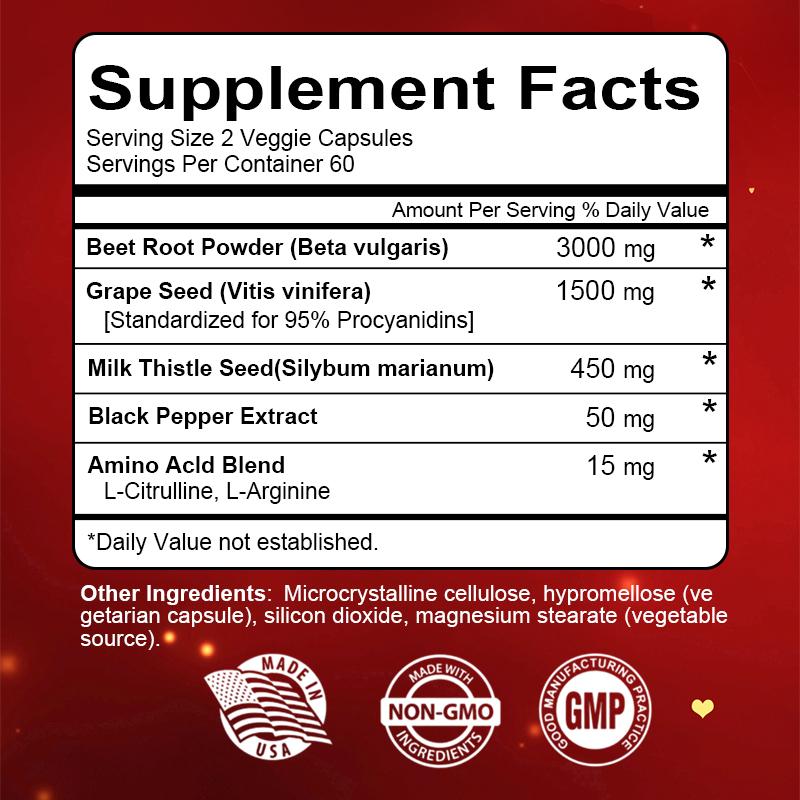 Black pepper grape seeds beetroot 5000mg 120 capsules