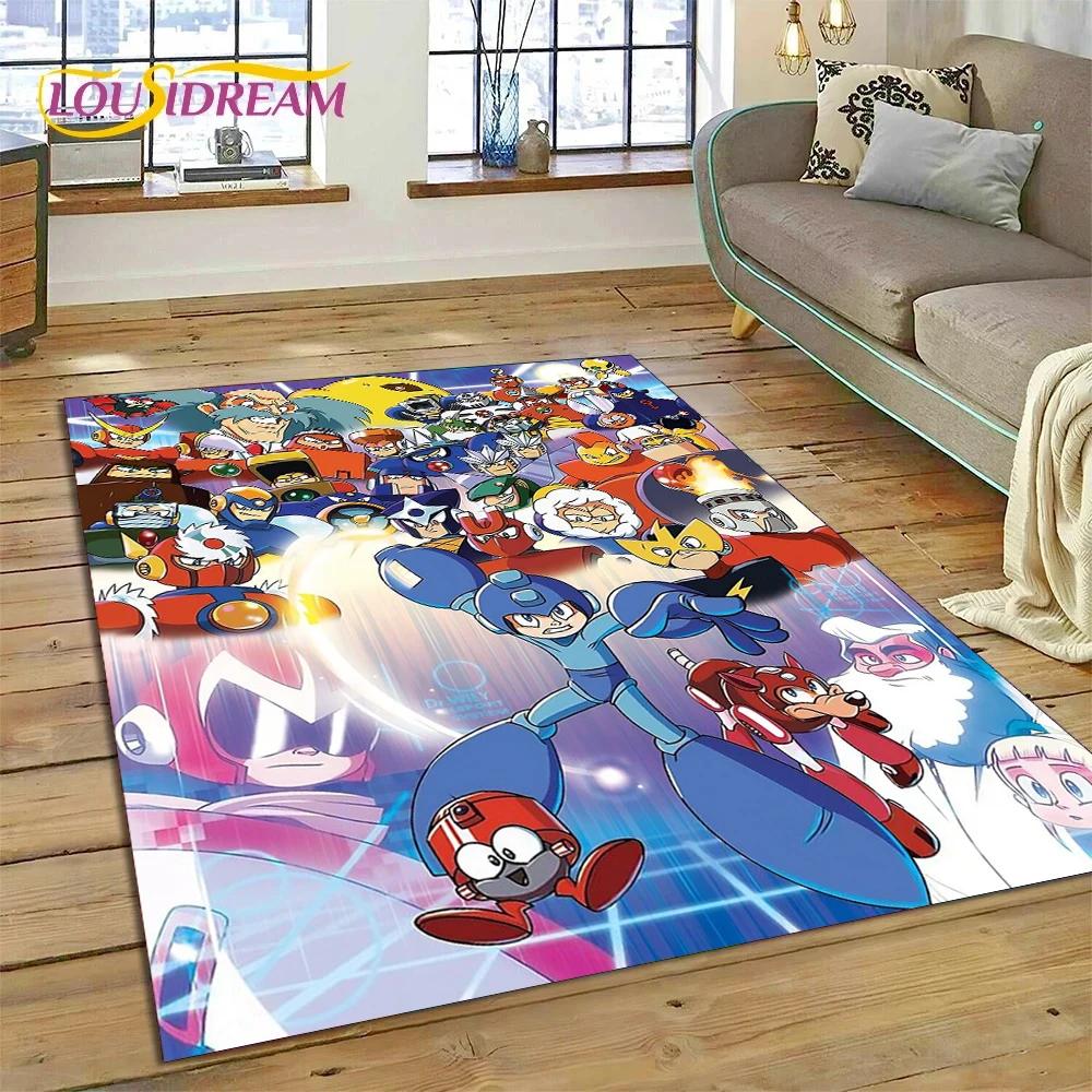 Retro Cartoon Rockman Mega Man Game Rug Carpet for Living Room Bedroom Home Decor,Floor Mat Non-slip Decoration for Sofa Doormat