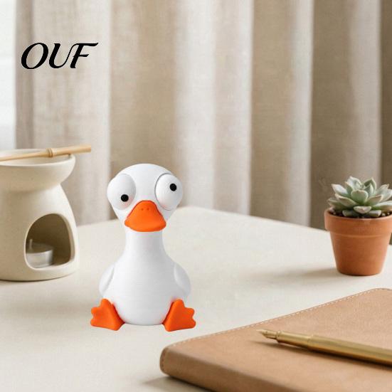 Desktop Ornaments 3D Printed Funny Cartoon Cat & Goose Figurine with Movable Eyes, Cute Animal Desk Decor, Stress Relief Gift for Home Office Healing