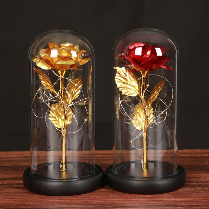 Glass cover gold foil roses, creative Valentine's Day gifts, luminous simulation eternal flower small gifts