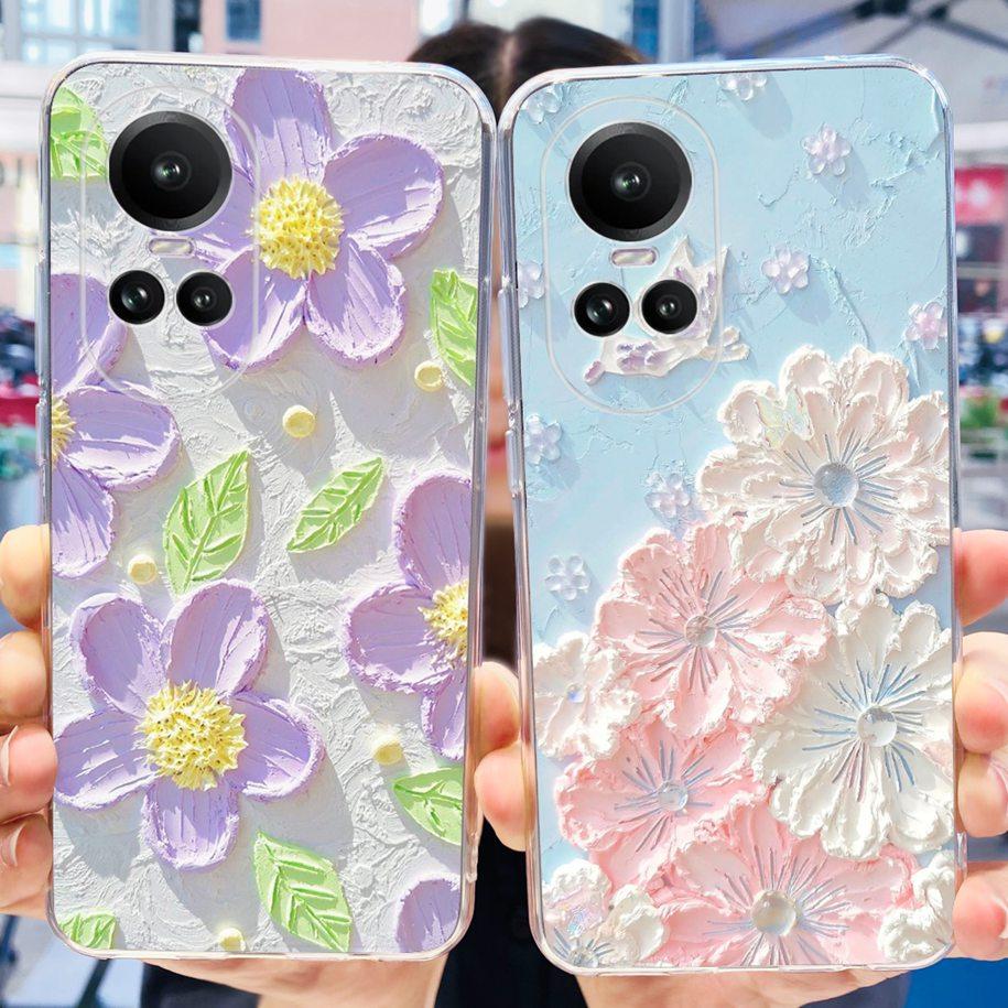 Чехол для Oppo Reno 10 Pro 5G Чехол для телефона Reno 10 Модный Цветочный Мультяшный Прозрачный Силиконовый Ударопрочный Чехол для Reno10 Pro Plus Coque