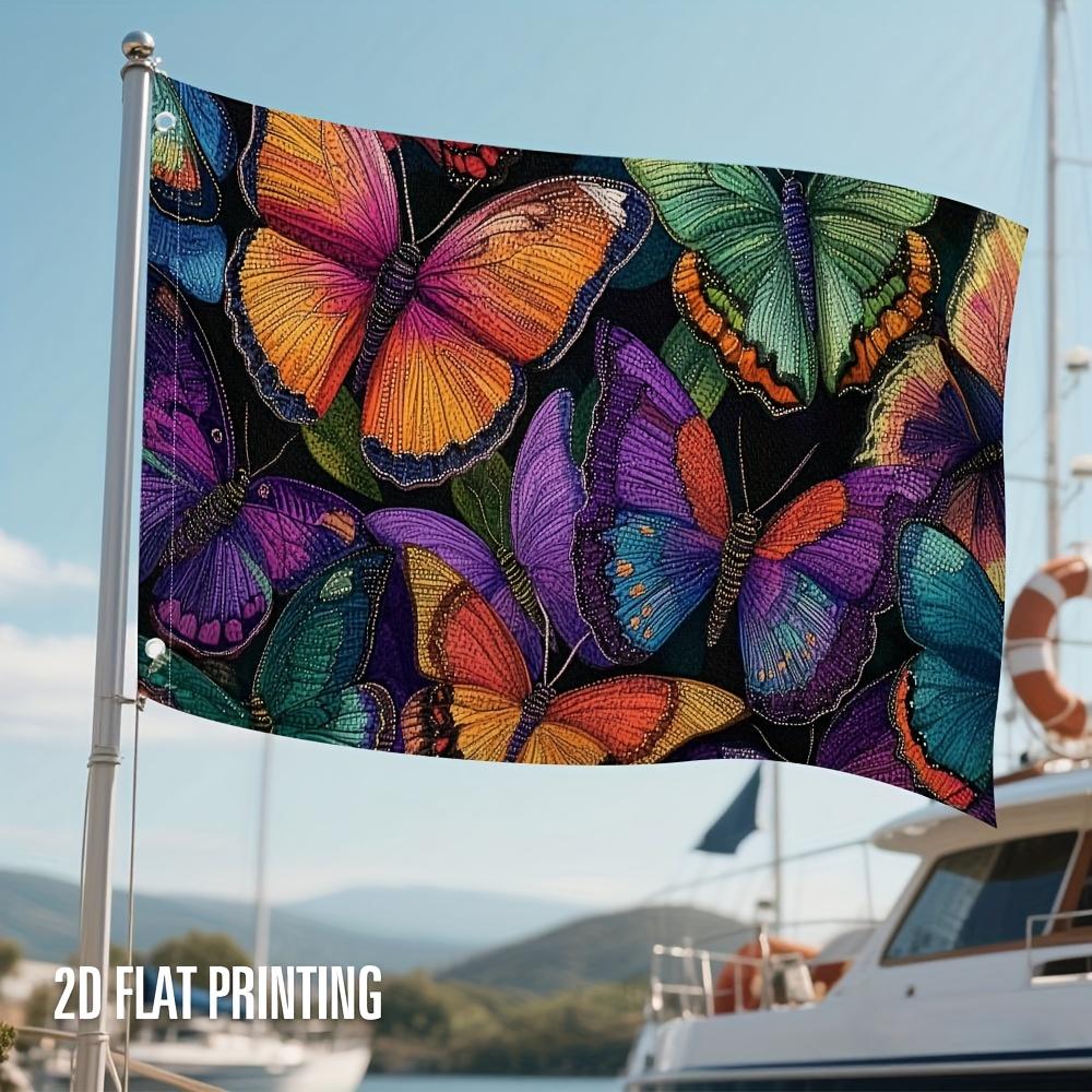 1pc Vibrant Butterfly Dance Flag - 100% Polyester, Colorful Butterfly Pattern with Orange, Purple, Blue, and Green Wings, Perfect for Home, Garden, Pa