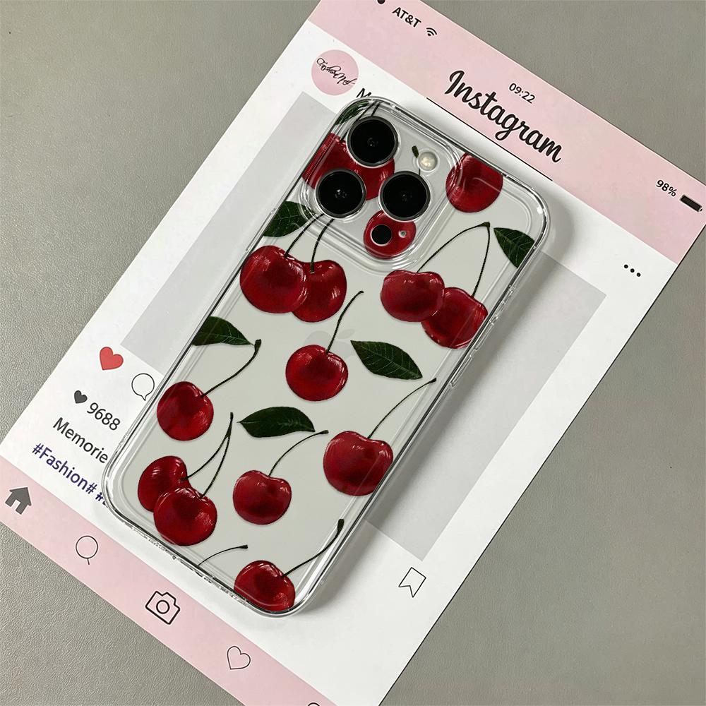 Прозрачный чехол для телефона с акварельной вишней для iPhone 17E 16 15 14 13 12 11 Pro Max 15 Plus 16E Ударопрочный Мягкий Прозрачный Чехол Fundas