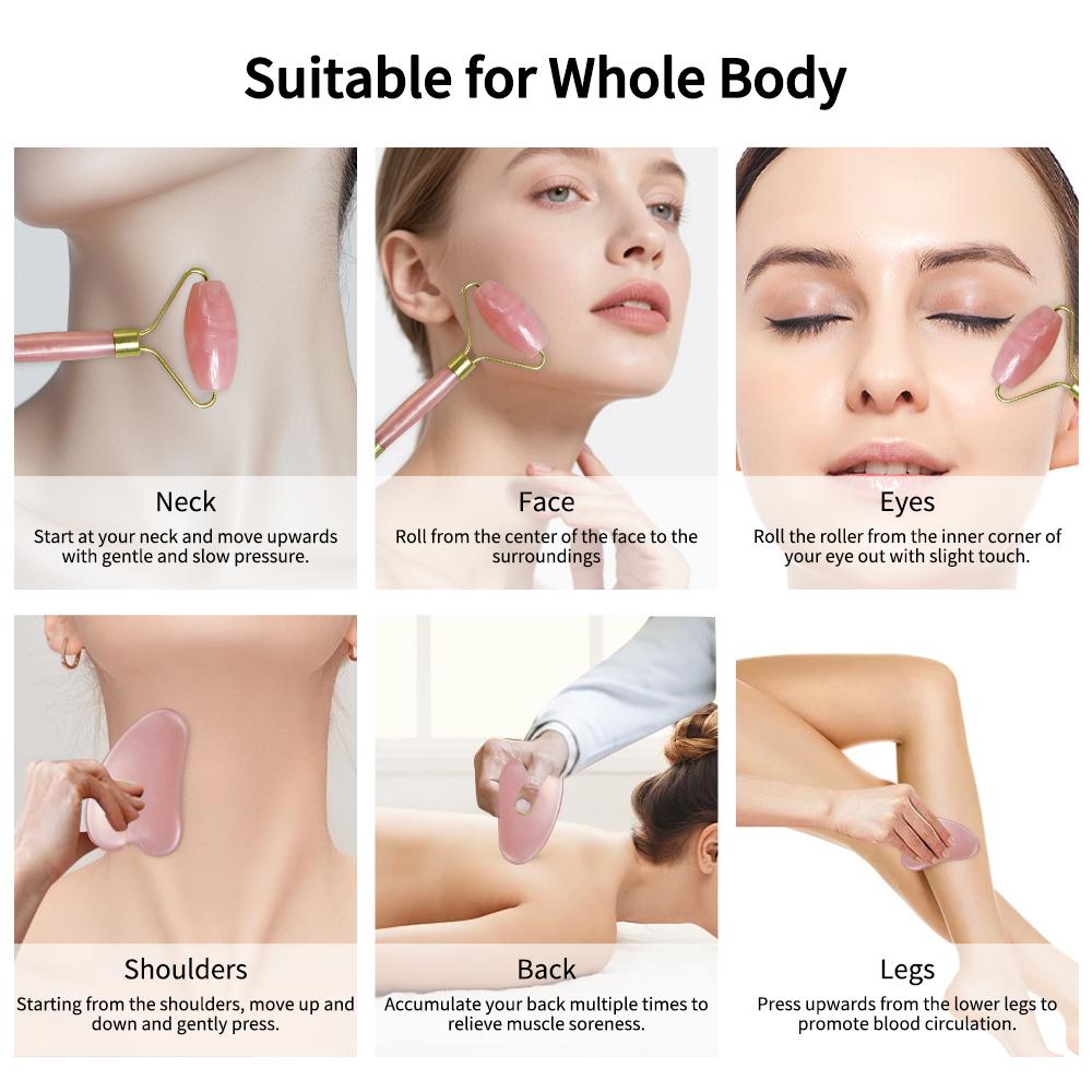 Natural Resin Facial Massage Tool Crystal Scraping Roller Set Reduces Wrinkles Facial Lifting Skincare Relieves Facial Swelling