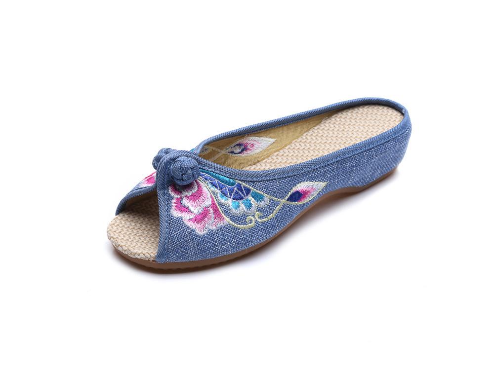 Сандалии из льна с вышитыми бабочками для женщин на весну и лето