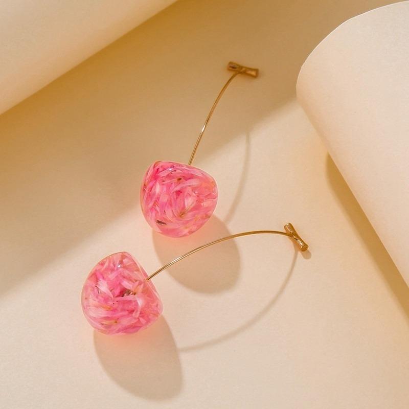 Creative Dried Flower Cherry Drop Earrings For Women