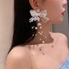 Trend Exaggerated Trendy Crystal Lace Bowknot Long Earrings Female Wedding Korean Jewelry