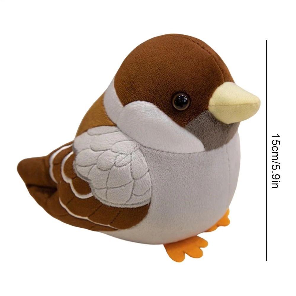 Realistic Soft Stuffed Bird Doll Chubby Round Simulation Sparrow Doll Office Companion
