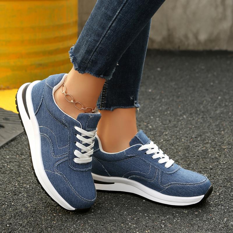 Fashion Fashion Stitching Decoration Solid Sports Sneakers Women 2025 Autumn Round Toe Low Heel Lace Up Sneakers Soft Sole Running Shoes