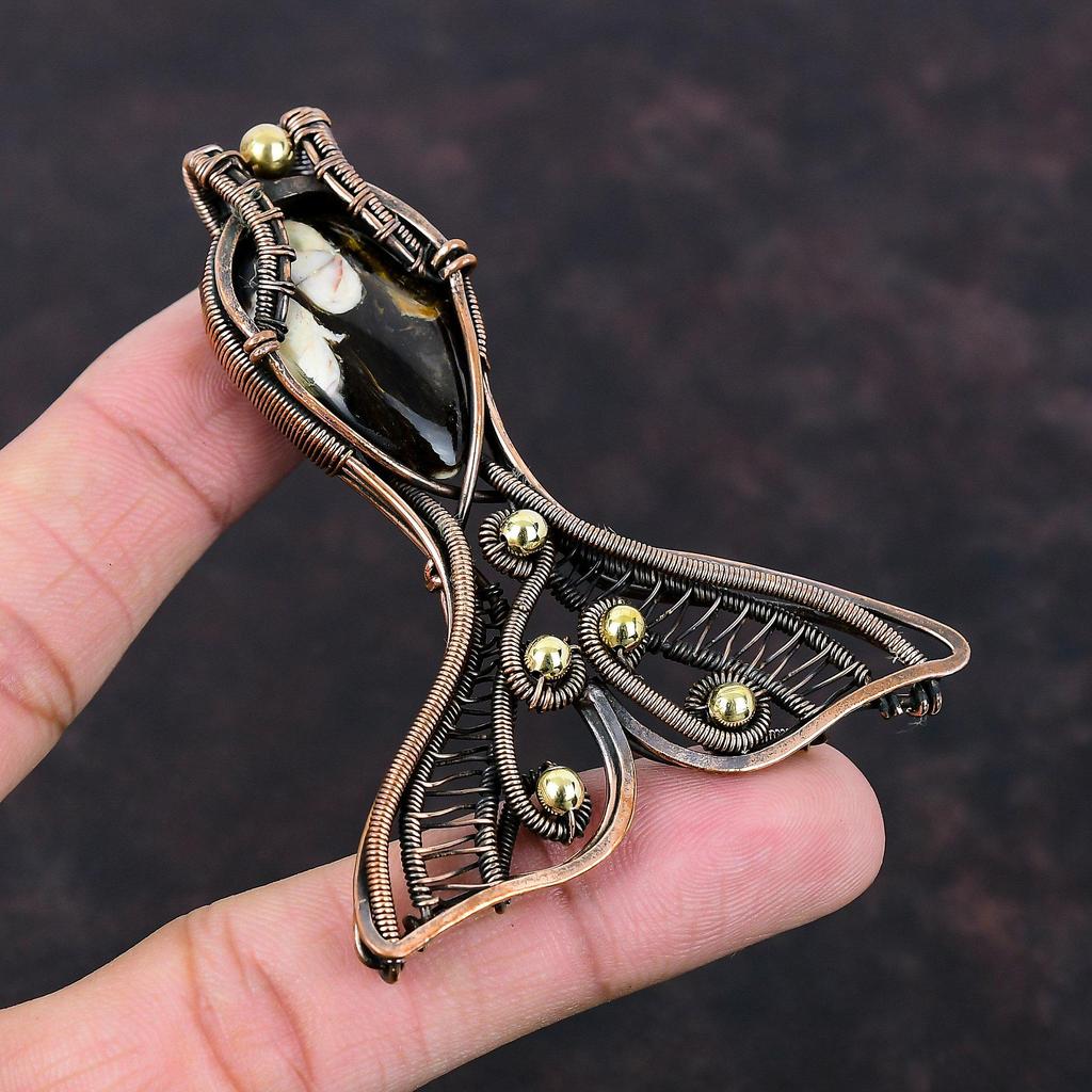Peanut Wood Jasper Pendant Copper Wire Wrapped Pendant Fish Pendant Gemstone Copper Jewelry Gift For Her Handmade Pendant Wire Wrap Jewelry