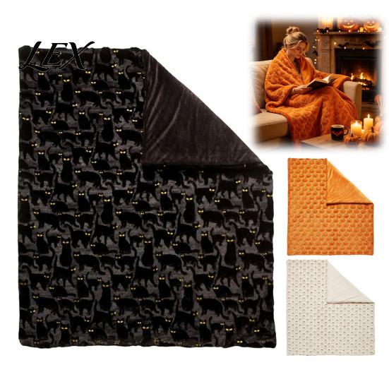 Soft Blanket for Adults Halloween Ghost Throw Blanket, Fall Pumpkin Plush Cozy Embroidered Decorative Holiday Room Accents Black Cat Couch Sofa