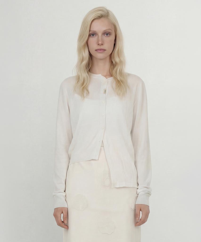 NORMOR Mixed Fabric Cardigan White