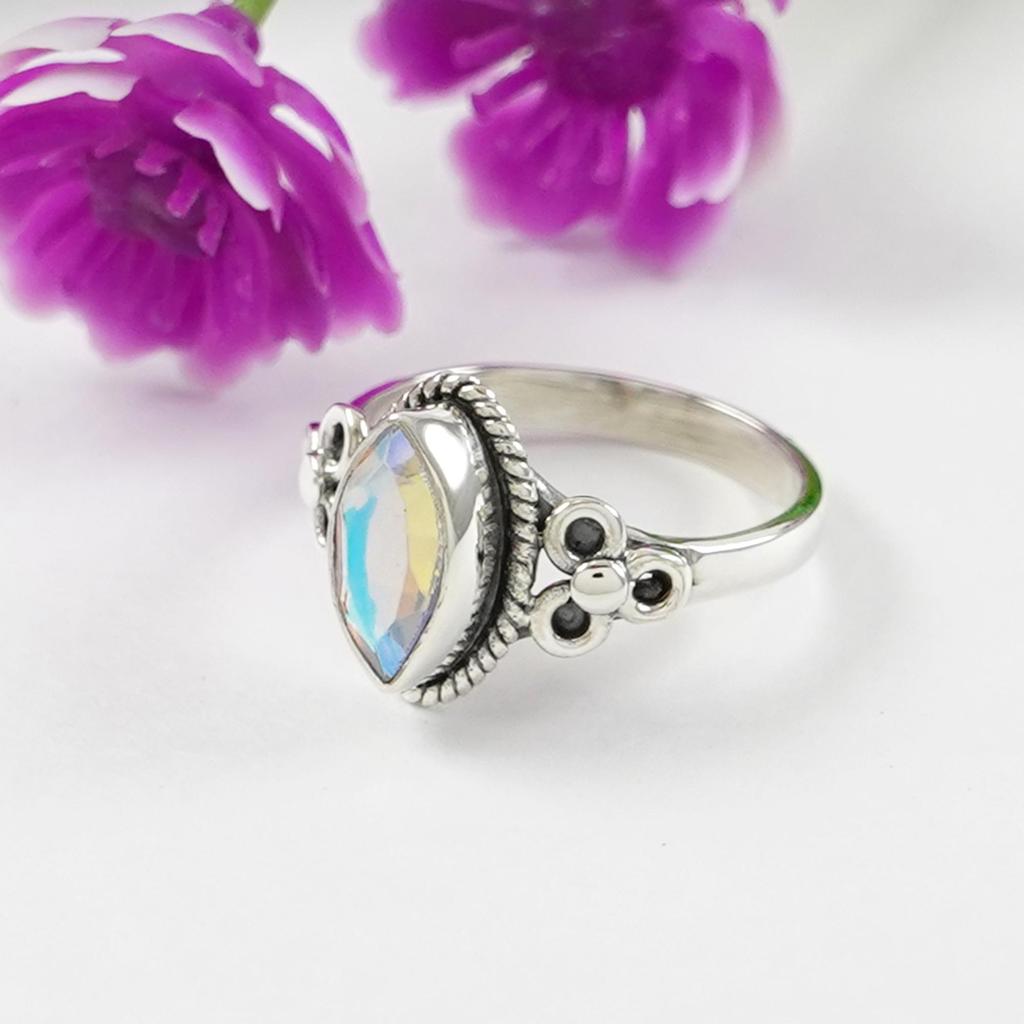 Angel Aura Quartz Ring, Dainty Ring, Handmade Ring, 925 Sterling Silver Ring, Marquise Quartz Ring, Birthday Gift