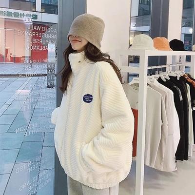 Плюшевое женское пальто на осень и зиму, белое удобное теплое утепленное пальто, свободный повседневный топ с полувысоким воротником
