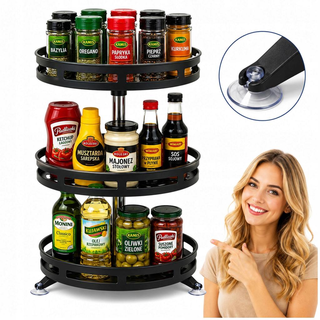 360° Rotating Spice Rack 3 Tiers Adjustable Kitchen Organizer
