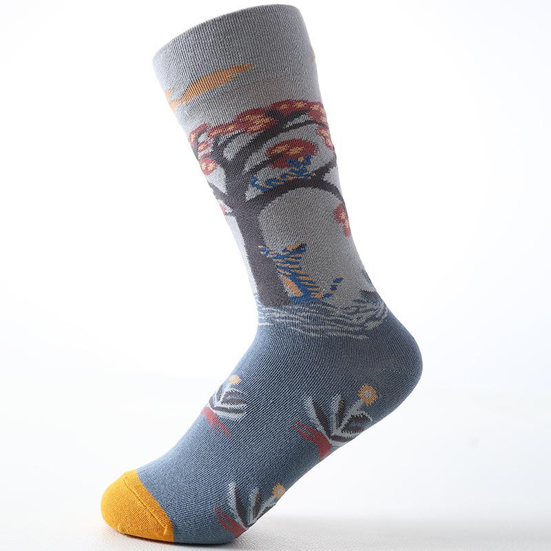 Хлопок гребенной пряжи новый ретро маяк японские носки приливные мужские и женские вышитые носки средней длины