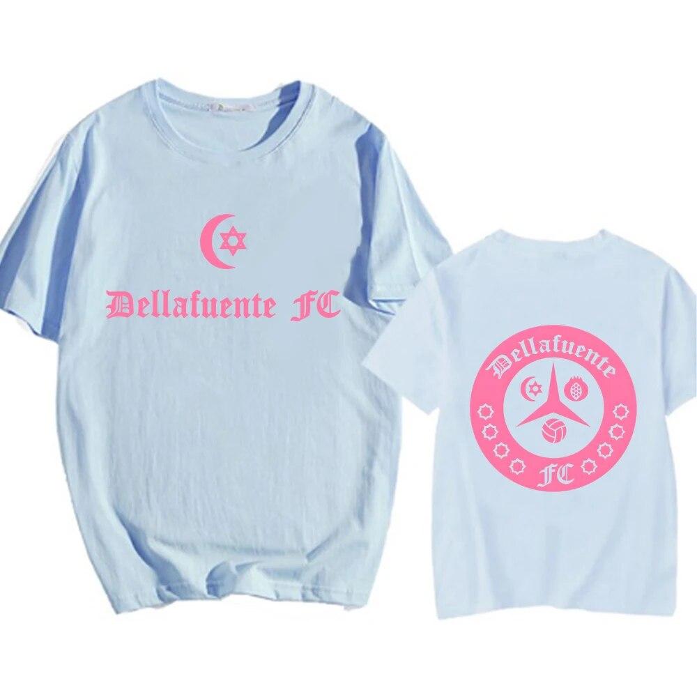 Dellafuente Pink Letter Fashion T-shirt Unisex Women Thick Cotton Short Sleeve Tees Hip Hop Summer Vintage Black Tshirts Clothes