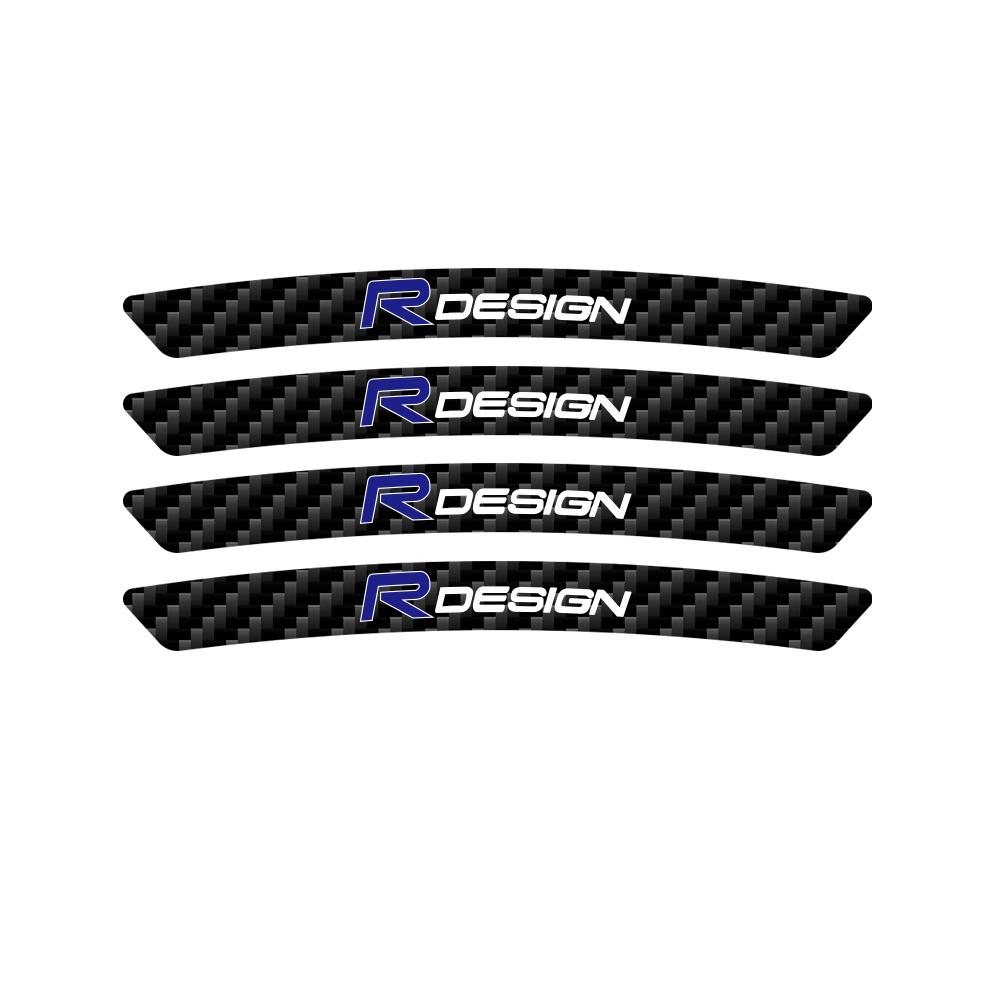 4Pcs Car Rims Wheels Curved Carbon Fiber Sticker Decals Auto Accessories For Volvo Rdesign AWD V50 V60 V90 S40 S60 S80 S90 V8 T6