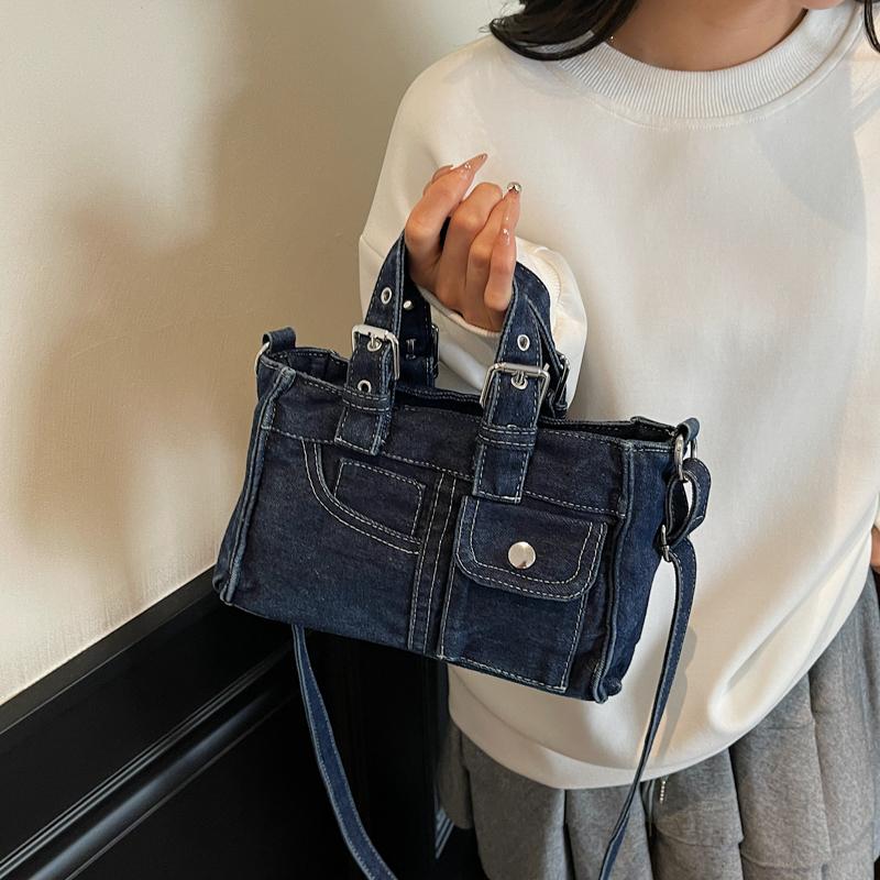 Джинсовая маленькая квадратная сумка женская на плечо кроссбоди