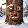 Creative Backyard Holiday Accessory 5 Pcs/Set Outdoor Tree Face Decor, Christmas Resin Art with Funny Ornament Santa Hat, Eyes Nose Mouth Set