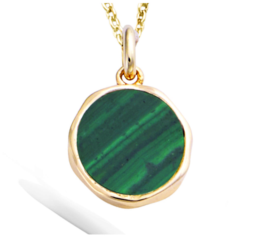 Les Trésors De Lily [R4193] - Gold Plated Pendant 'Cléopatra' Golden Green (malachite) - 11 Mm