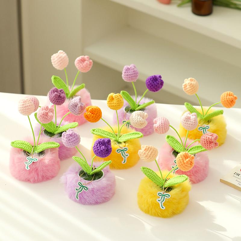 1Pc Simulated Potted Plant Souvenir Plush Home Decoration Plush Holiday Gifts Tulip Yarn Sunflower